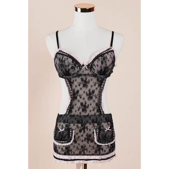 Victoria's Secret Other - Sz 34B Victoria’s Secret Sexy Little Things Black & Pink Lace Babydoll Apron GUC